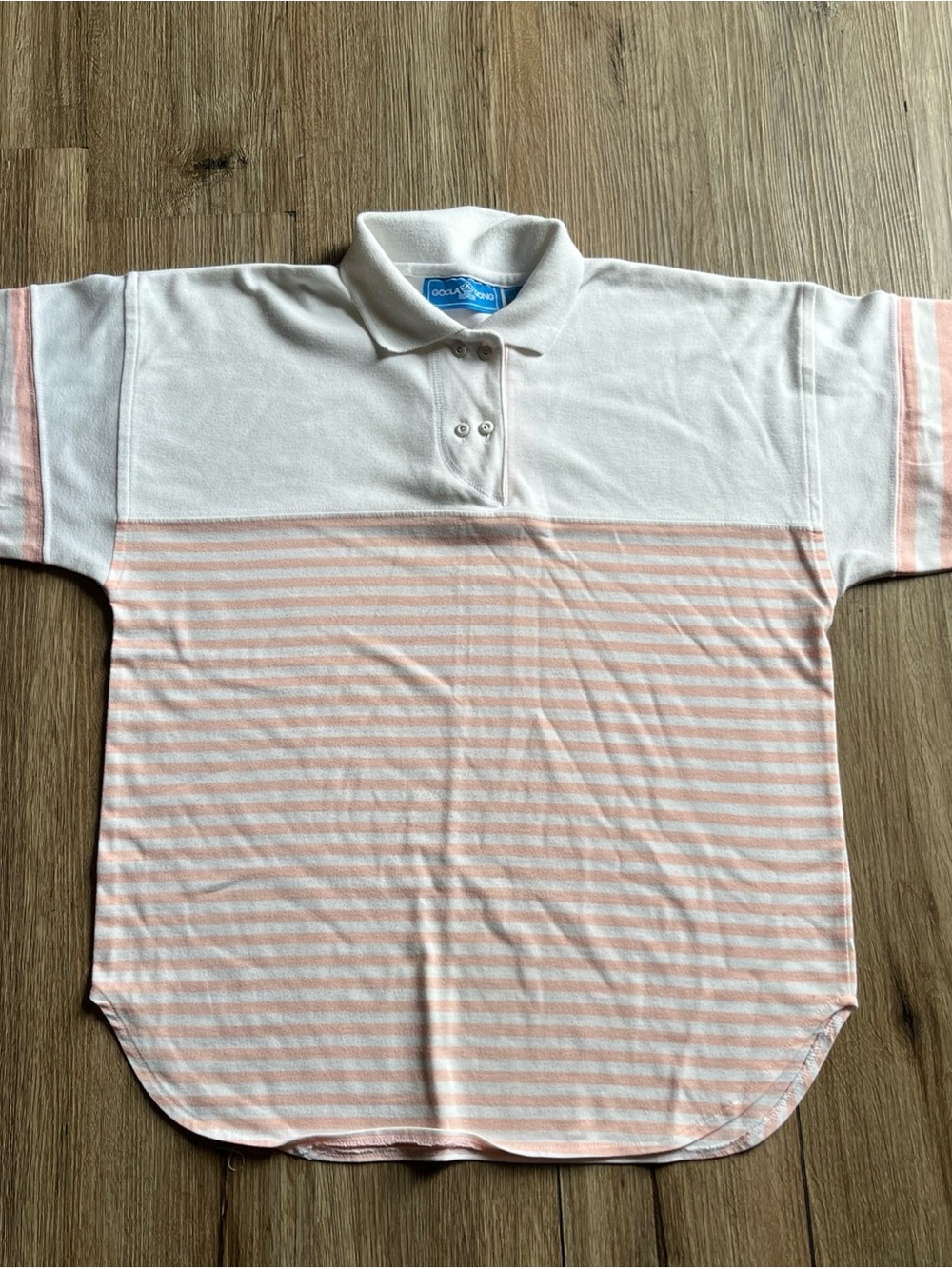 Vintage 80s Shirt Striped Pink Pastel Short Sleeves Button Collar Women Retro Sm